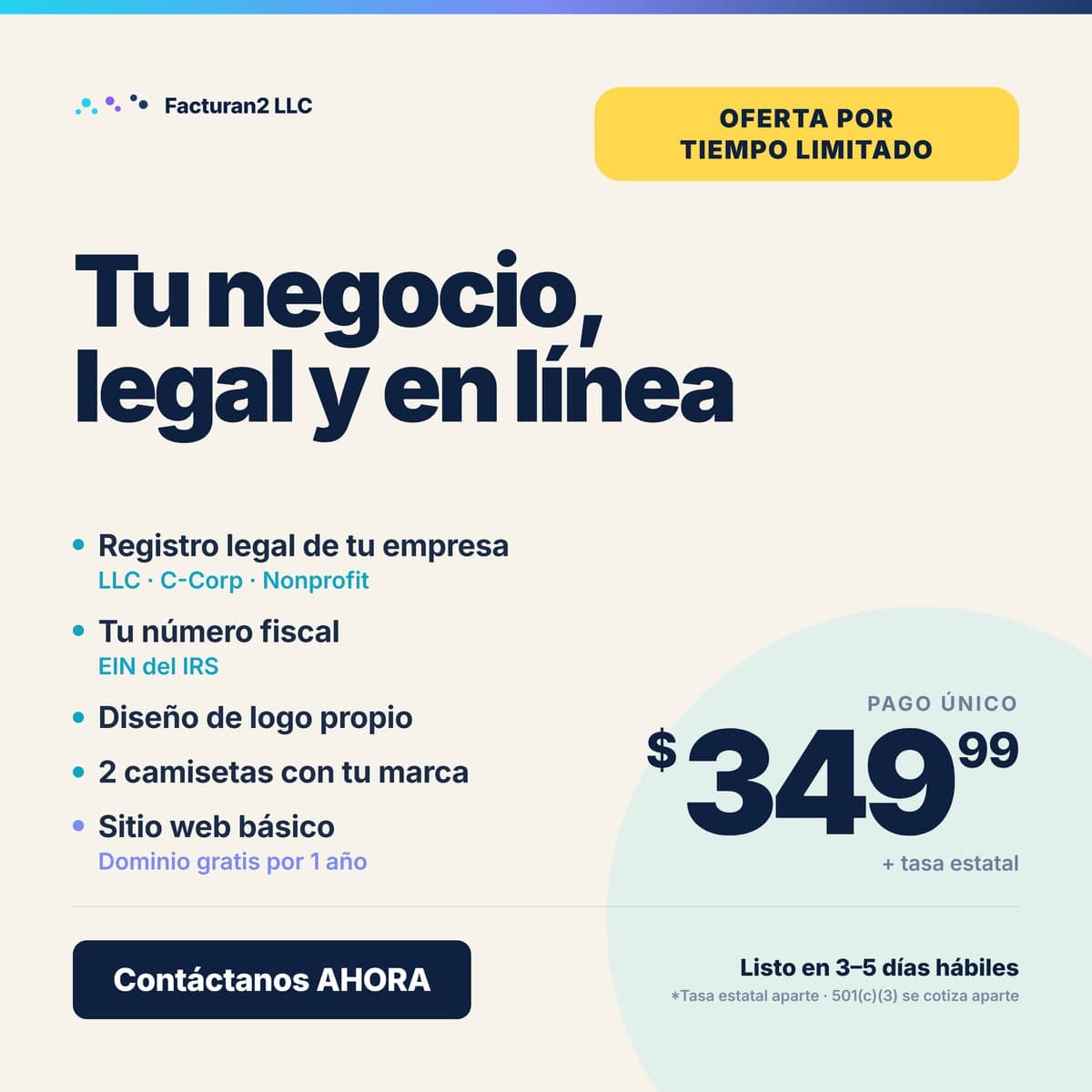 Promoción: tu negocio registrado y en línea por $349.99